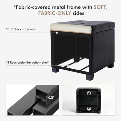 ABHENG Steel Frame Square Ottoman with Storage Black UASND63B