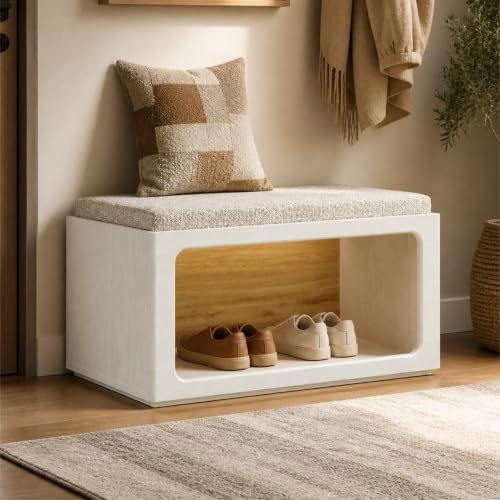 31.5" Shoe Storage Bench, Entryway Bench with Removable Cushion