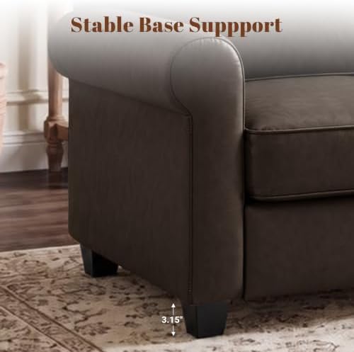 Kingfun Faux Leather Armchair Sofa with Rolled Arms,Cocoa