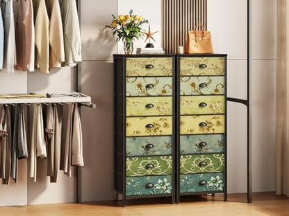 7 Drawer Tall Dresser for Bedroom, Vintage Fabric Chest of Drawers