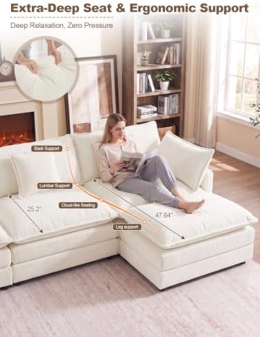 76.7" Cloud Couch for Living Room, Deep Seat Loveseat Sofa, Beige