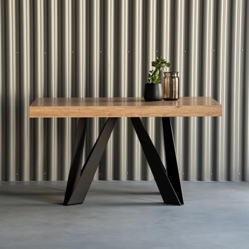 Mobili Fiver, Romina Extendable Table 55.1(86.6) x35.4 in, Light Oak with Black Iron Legs, Made in Italy