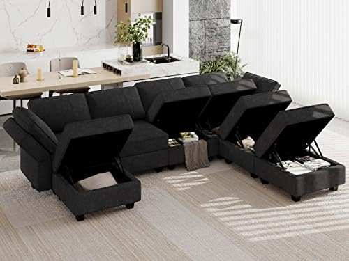 Belffin Large U Shaped Sectional Sofa Set with Storage Modular Sectional Couch for Living Room. Black Couch