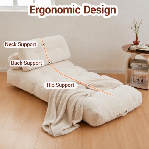 Folding Sofa Bed with Pillow & Pocket, Cream White