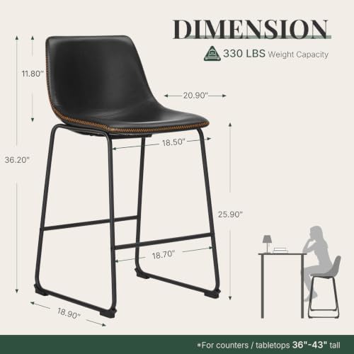 Bar Stools Set of 4, 26in Counter Height Metal Barstool with Back