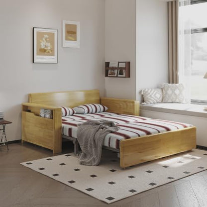 59" 3 in 1 Convertible Sleeper Sofa Reversible Chaise, Storage, Wood Frame