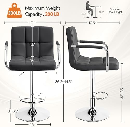 Yaheetech Bar Stools Set of 4, Swivel with Backs, Adjustable Height, Gray
