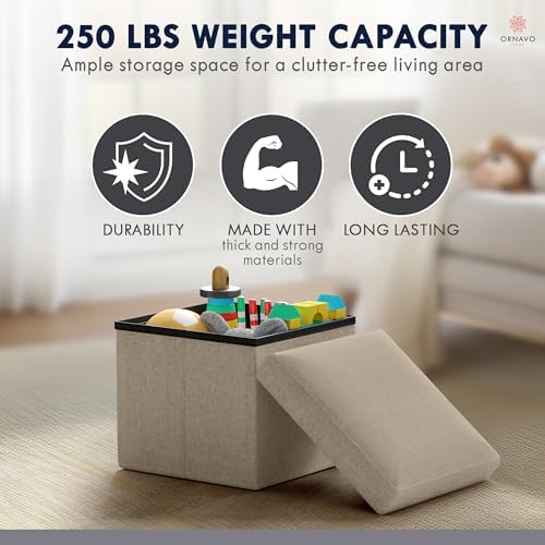 Ornavo Home Small Square Storage Ottoman, Set of 2, 12x12x12, Taupe