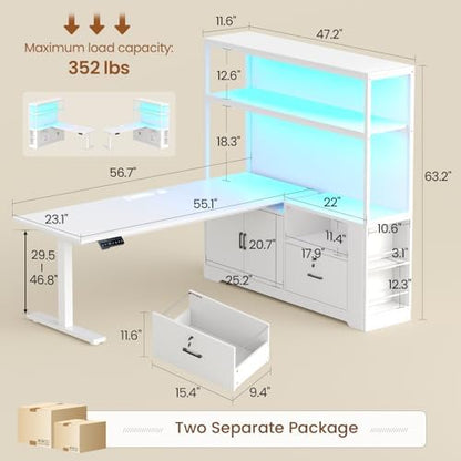 SEDETA 57" L Shaped Standing Desk, Sit Stand Office Desk with Storage Hutch