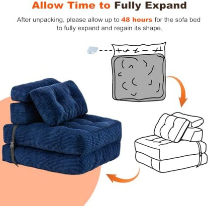 King Oasis Folding Sofa Bed, Corduroy Chair Bed with Pillows