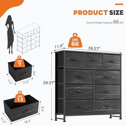 Sweetcrispy 9 Drawer Fabric Dresser Storage Tower Drawer Organizer
