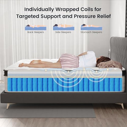 LETMOON 14inch Queen Mattress Hybrid Spring, Medium