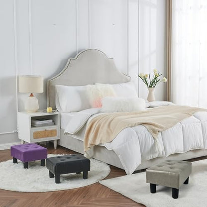 BRIAN & DANY Small Foot Stool, Leather Foot Stools with Legs, Stable Small Footstool for Living Room, Charcoal Gray