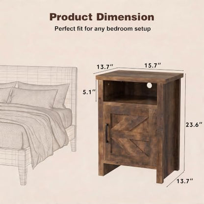 YESHOMY Farmhouse Nightstand Set of 2, Rustic End Table, Pure Brown