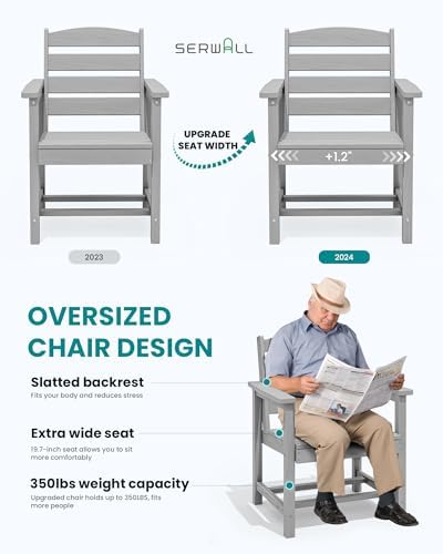 SERWALL Patio Dining Chair Set of 2, HDPE Dining Chair, Light Gray
