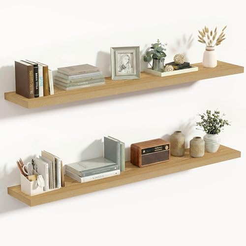 10 Inch Deep Floating Shelves for Wall 48” Set of 2, Oak