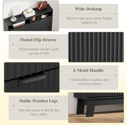 Shoe Cabinet Storage for Entryway with 4 Flip Drawers & Cubby, Black