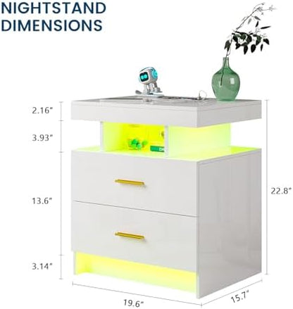 HNEBC LED Nightstand Set of 2 with Charging Station for Bedroom,Black