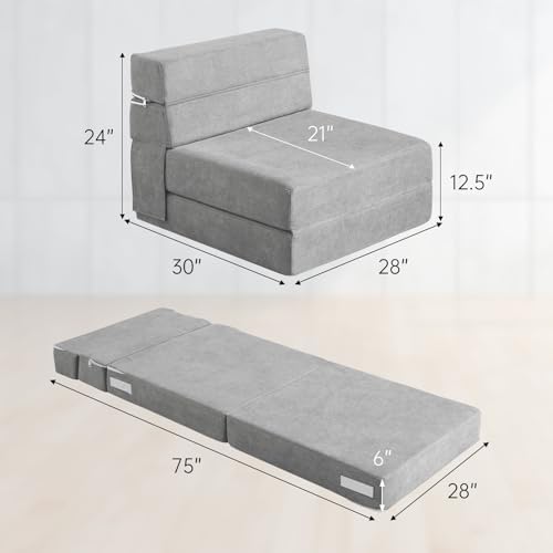 ANONER Folding Sofa Bed Couch Memory Foam Fold Out Chair Bed with Pillow