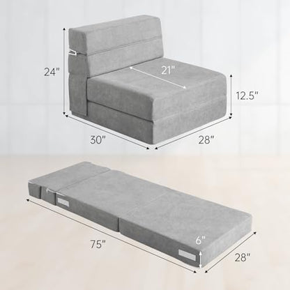 ANONER Folding Sofa Bed Couch Memory Foam Fold Out Chair Bed with Pillow