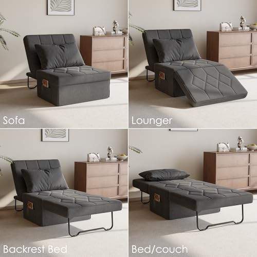 Ottoman Bed Sleeper, 28" Convertible Sleeper Chair Bed, Dark Grey