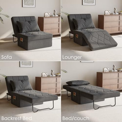 Ottoman Bed Sleeper, 28" Convertible Sleeper Chair Bed, Dark Grey