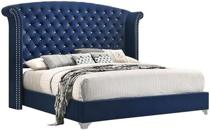 Coaster Melody Eastern King Velvet Wingback Bed, Pacific Blue 223371KE