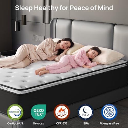 Plush Twin Mattress for Pain and Pressure Relief, 12 inch Hybrid Mattress with Extra Back and Lumbar Support, Fiberglass Free, 365 Nights Trial