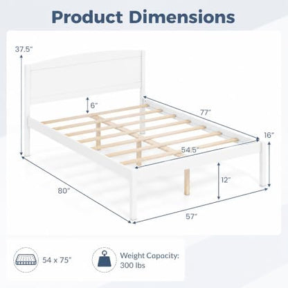 KOMFOTT Full Size Bed Frame, Wooden Platform Bed with Curved Headboard