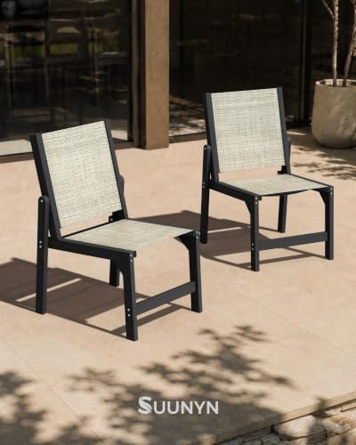 Stackable Outdoor Dining Chairs, HDPE Frame with Teslin Fabric, Black