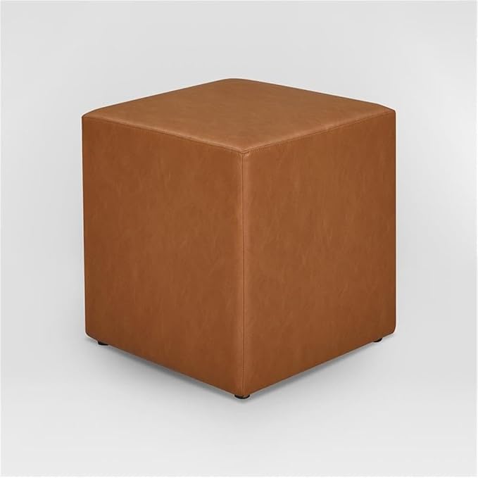 Studio Living Warren 18" Cube Ottoman, Urban Transitional, Fully Assembled, Vegan Leather Fabric, Carmel