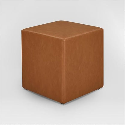 Studio Living Warren 18" Cube Ottoman, Urban Transitional, Fully Assembled, Vegan Leather Fabric, Carmel