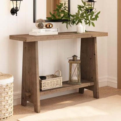 HOKYHOKY 43.3" Wood Console Table for Entryway,Farmhouse Sofa Table, Brown