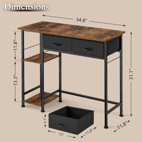 DAOUTIME Small Computer Desk, 36 Inch Writing Desk with Drawers & Storage Shelves, Home Office Writing Desk for Small Spaces, Bedroom, Living Room, Dorm, Rustic Brown