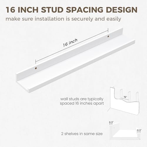 Picture Ledge Shelf, 24 Inch White Floating Shelves Set of 2