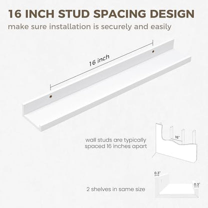 Picture Ledge Shelf, 24 Inch White Floating Shelves Set of 2