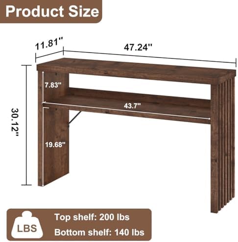 BON AUGURE 47 Inch Narrow Entryway Table, Fluted Console Table, Rustic Oak
