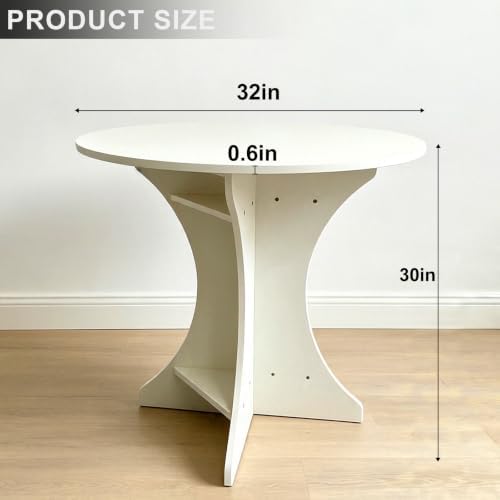 32" Modern Round Dining Table for 2-4 People Circle Farmhouse Kitchen Table Small Space Dining Room Table with White Top & Pedestal Base for Dining Room/Kitchen/Living Room