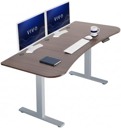 VIVO Electric Standing Desk, Smooth 3-Piece 63" x 32" Dark Walnut Top