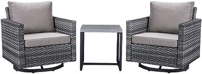 Belord Outdoor Bistro Set 3 Piece Wicker Swivel Rocker Patio Chairs, Oversize Outdoor Rattan Seating Set, Patio Swivel Glider Chairs Wicker Furniture with Metal Side Table for Outside Porch Backyard