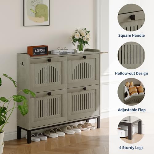 GarveeHome Freestanding Shoe Cabinet for Entryway with 4 Flip Drawers