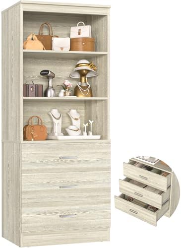 Aheaplus 23.6" Closet Drawers System,Closet System with 3 Drawers,White Oak