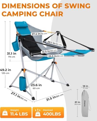 KingCamp Hammock Chair with Footrest, Heavy Duty Swinging Chairs 400lbs