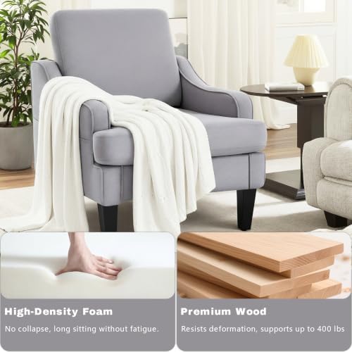 Set of 2 Accent Chair for Living Room,Mid-Century Arm Chair Fabric Living Room Chairs,Upholstered Reading Chair for Bedroom,Single Sofa Chair with Wood Legs for Apartment (Grey)