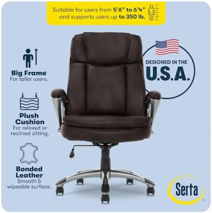 Serta Ergonomic Big and Tall Executive Office Chair Lumbar Support, Leather