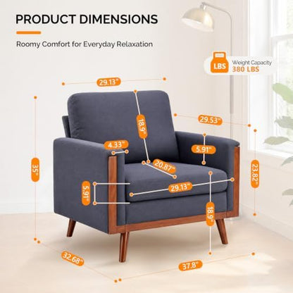 VINGLI 38" Oversized Accent Chairs Set of 2, Mid-Century Modern Armchairs