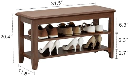AQIMUELE Wood Shoe Rack Bench, 2 Tier Shoe Rack for Front Door Entrance