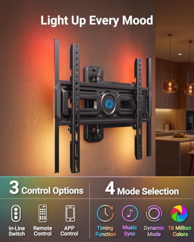 Pipishell Full Motion TV Wall Mount with LED Lights for 32–65 Inch TVs