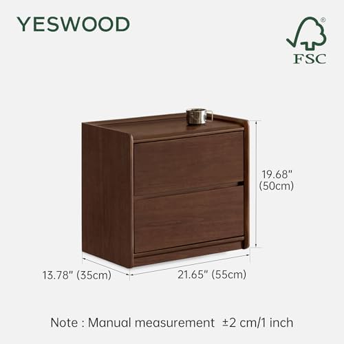 100% Solid Wood Nightstand, Walnut Night Stand with Drawers, Mid Century Modern Nightstands, Small Bedside Tables, 21.65" Wide Nightstands for Bedroom, Fully Assembled Nightstand