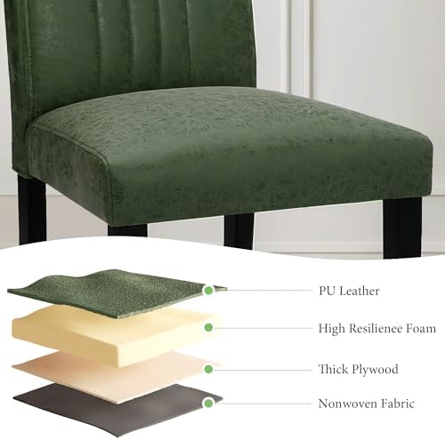 VECELO Upholstered Dining Chairs Set of 6, Modern PU Leather and Solid Wood Legs & High Back for Kitchen/Living Room- Green